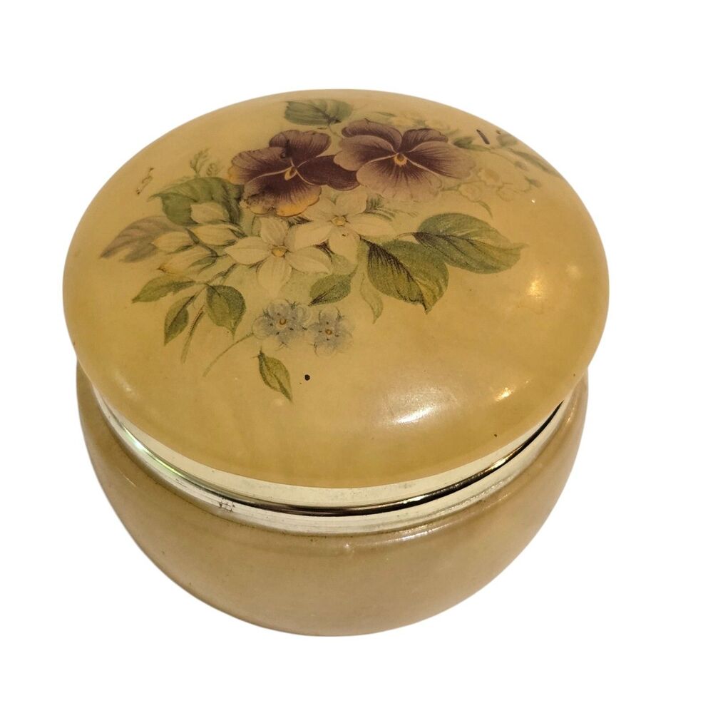 Vintage Alabaster Carved Small Trinket Box‎ Floral Hinged Lid Italy? Unmarked